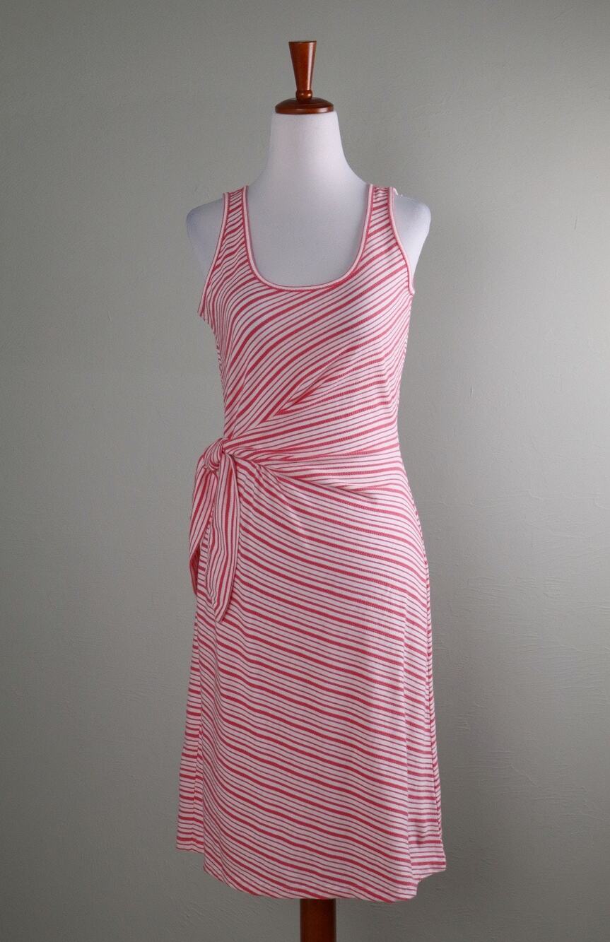 TALBOT NWT Casual Pink White Textured Stripe Side Tie Tank Dress Size XS